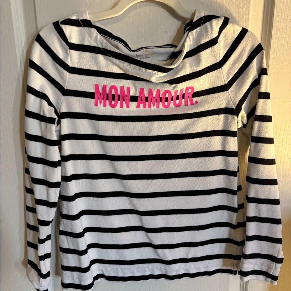 Kate Spade Striped Long Sleeve Shirt with Pink Text